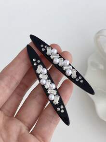1pc New Black Pearl Rhinestone Hair Clip Women's Premium Elegant Side Alligator Hair Clip Versatile Hair Accessory - Multicolor - View 3