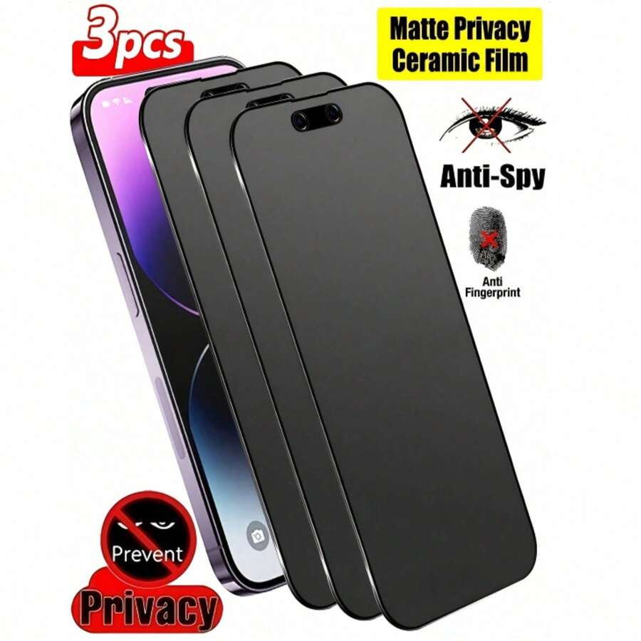 XINHONGYU 3片裝磨砂防窺螢幕保護貼,相容於 Phone 18 Pro Max/Phone 18 Pro/Phone 17 Pro Max 6.9 吋,軟膜材質,非玻璃,全螢幕覆蓋,防窺、防眩光、陶瓷膜、防指紋,相容於手機殼。適用於 Phone 17 Pro Max、17 Air、16 Pro Max/16 Pro/16 Plus/16/15 Pro Max/14 Pro Max/13 Mini/12/11/XS Max/XR/8 Plus/7 Plus。 - 3件 - 查看 1