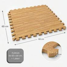 JOWY Pack de 4 Tatamis Puzzle de 60x60 cm y 1 cm de Grosor – Superficie Antideslizante Tipo T – Colores Parquet Gris, Azul, Gris, Verde, Negro y Madera Parquet – Ideales para Suelos Deportivos, Infantiles o de Entrenamiento en Casa o Gimnasio | Entrega en 48-72 h - Madera Parquet - Ver 3