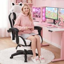 OYAJIA Racing Style Gaming Chair Ergonomic Computer Chair Office Chair Desk Swivel Chair Adjustable Reclining Footrest Cushion White - Black and White #2 - View 10