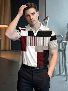 Men's Summer Casual Colorblock Patchwork Polo Shirt Short Sleeve - Multicolor - View 2