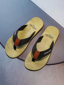 Chanclas planas casuales versátiles para hombre, con suela de patrón geométrico en bloques de color, ribete multicapa, ligeras y suaves, para casa, caminar, playa y vacaciones - Verde Oliva - Ver 3