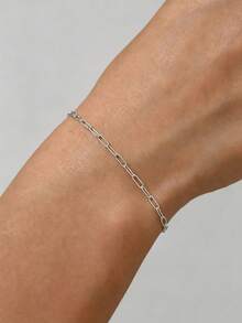 1pc Pure Silver Bracelet, Design, Minimalist Small Delicate Luxury Jewelry - Silver - View 4
