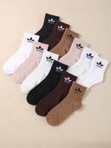 20 Pairs Kids Athletic Crew Socks Back To School, Ribbed Sports Letter Print Breathable Socks For Boys Girls, CoffeeBrownBeigeSchoolWearPack1-16Y - Multicolor - View 2