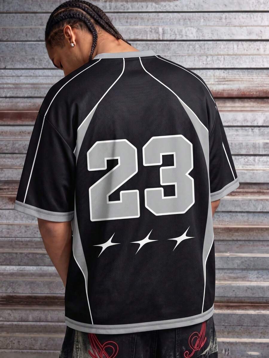 Men's Retro Sports Style 23 Number Round Neck Short Sleeve T-Shirt - Multicolor - View 1