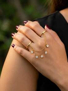 STONEFANS 1 pieza Nuevo anillo multicapa para mujer, diseño de nicho, accesorio de anillo de dedo versátil de moda minimalista exquisita - Dorado - Ver 3