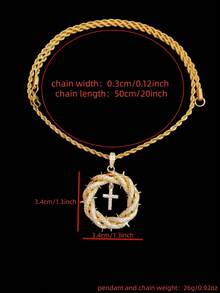 1pc Cubic Zirconia Cross Pendant And 3mm Stainless Steel Twisted Chain, Unisex Hip Hop Cross Pendant Necklace, Fashion Punk Vintage Jewelry, Suitable For Daily Wear Or Party, Easter Gift - Yellow Gold - View 6