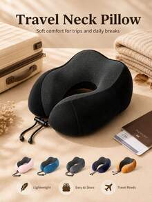 Portable U-Shaped Inflatable Neck Pillow, Ergonomic Design, Machine Washable, All-Season Use, Space Theme, Casual Style Nap Neck Pillow, Suitable For Travel And Camping, Multi-Position Sleep Pillow, Applicable For Airplane, Car, Office - Multicolor - View 2