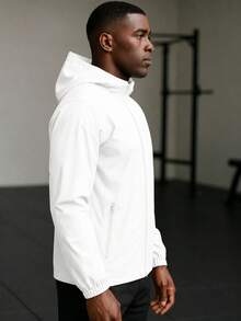 Men's Waterproof Windbreaker With Removable Hood Black Sports Jacket For Gym Or Running - 白色 - 查看 4