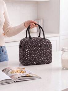 Floral Quilted Insulated Lunch Bag - Leak-Proof Reusable Thermal Cooler Tote, Large Capacity, Cute Coquette Style For Work, School, Picnic & Travel - 蒙特內哥羅 - 查看 3
