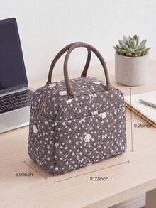 Floral Quilted Insulated Lunch Bag - Leak-Proof Reusable Thermal Cooler Tote, Large Capacity, Cute Coquette Style For Work, School, Picnic & Travel - 兔子花 - 查看 2
