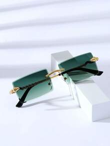 POLASUP 2pcs Snake Totem Men's Women's Snake Head Spiral 3D Metal Rimless Beveled Animal Snake-Shaped Fashion Glasses Diamond Cut Beveled Geometric Lenses Suitable For Outdoor Travel (Includes Cleaning Cloth And Anti-Loss Rope) - Gold/gradient Green + Gold-gray - View 5