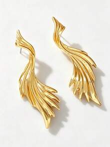 1 par de pendientes de botón asimétricos geométricos estilo europeo & americano para mujer - Amarillo Oro - Ver 3