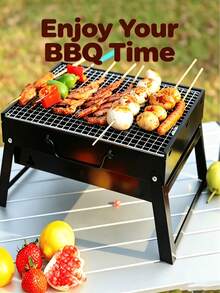 1pc Portable Foldable Charcoal Grill, With Pull-Out Ash Tray, Thickened Rust-Proof Grilling Rack, Lightweight Compact Grill, Suitable For Camping, Picnic, Beach, Backyard, Multi-Functional Outdoor Cooking Rack, Can Grill Meat, Seafood, Vegetables - A - View 6