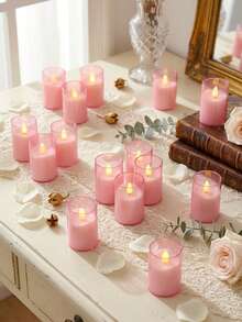 6/12/24pcs Flameless Candle Lights With Timer Remote Control, Battery Operated Mini Pink Warm Light Candles, Suitable For Christmas, Halloween, Valentine's Day, Mother's Day, Gifts, Birthday, Proposal, Wedding, Party, Festival - Pink - Warm Light - View 4