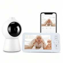 2K 2.4GHz WiFi Baby Monitor, Phone App & 5'' Screen Control, Smart Night Light, Night Vision, Cry Motion Sound Detect, 360° Camera, Smartphone - White - View 3