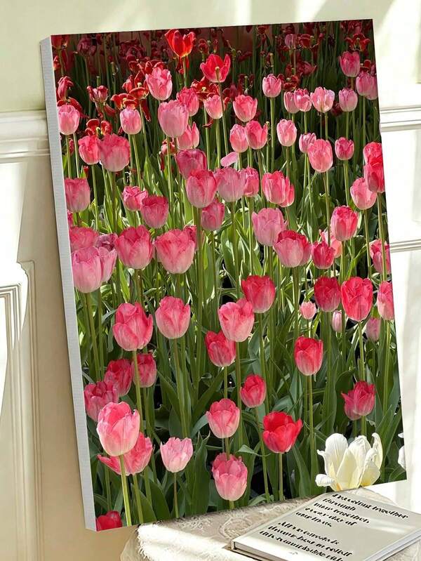 Pink Tulips Flowers Field DIY Oil Painting By Numbers HandPainted Canvas Craft Wall Art Pictures For Adult Home Room Decor Holiday Gifts Relaxation Activities For Stress Relief