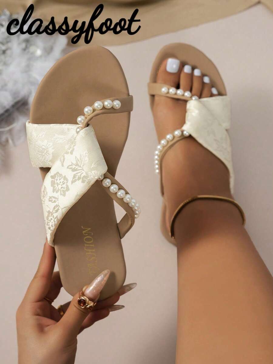 Wide Fit Women's Adjustable Double Strap Metal Buckle Outdoor Flat Sandals, Black, Summer - Beige - View 1