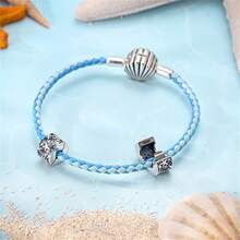 1 Stück Meerjungfrau Strandstil S925 Sterling Silber hypoallergen Ozean Muschel Quaste Oktopus Seestern Schildkröte Perlenarmband, geeignet für Originalarmband, Damen DIY Schmuckherstellung, Geburtstagsgeschenk - Blau - Übersicht 5