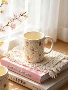 1pc Original Minimalist Floral Bear Mug, Large Capacity With Handle, Suitable For Home, Kitchen, Restaurant, Office, Drinkware Mug, Coffee Cup, Milk Cup, Juice Cup, Latte Cup, Couple Cup, Exquisite Holiday Gift, Souvenir Gift - Multicolor - View 5
