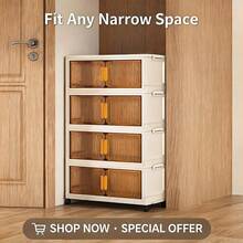 Rolling Storage Cabinet, 5-Tier Stackable Plastic Storage Tower With Lid, Foldable Tall Storage Rack, Suitable For Wardrobe, Living Room, Dorm, Essential For Seasonal Storage - Transparent - View 2