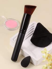 3PCS Makeup Tool Set,Multifunctional Brush+Makeup Puff+Mini Makeup Sponge,All-In-One Base Makeup Kit For Streak-Free Flawless Coverage - Black - View 2