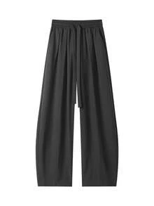 Men's Casual Straight Leg Pants, Faux Linen Texture, Solid Color, Minimalist Commuter Style, Versatile Long Pants - Black - View 2