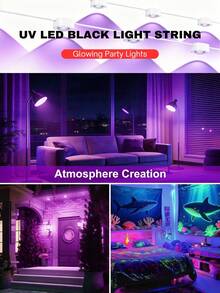 ONELEDWANGRX Tira de luz negra IP65 impermeable para interiores/exteriores de Halloween con interruptor, cadena de luz negra LED UV 9-30M/29.5-98.4ft alimentada por USB, luz de lavado de pared ultravioleta, luz de fiesta de pintura corporal fluorescente de neón, luz de decoración de aula para pósteres fluorescentes - Blanco - Ver 10
