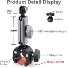 VeFly 靈活 360 度旋轉摩托車把手鋁合金夾具支架，適用於 Insta360 X5 X4 Hero 13 12 Osmo Action 相機 - 查看 2