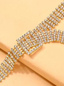STONEFANS 1pc Exaggerated Hip Hop Belt Buckle Leg Chain, Fashion Party Evening Sexy Rhinestone Body Chain Accessory For Women - Gold - View 3