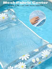 Daisy Glitter Transparent Inflatable Water Hammock Float, Breathable Mesh Pool Raft With Dual Inflatable Head And Foot Pillows, Foldable Portable Swimming Bed For Beach, Pool And Summer Vacation - Multicolor - View 5