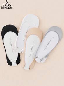 3 Pairs Random Color Women's Solid Color Low Cut Invisible Boat Socks - Multicolor - View 10