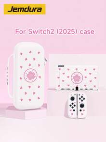 1 pieza Funda protectora compatible con 2 (2025), Switch NS, Switch OLED, Switch Lite, con diseño de corazón rosa, lazo y estampado de leopardo para gatos, incluye estuche de almacenamiento, ranura para tarjetas y base, el mejor regalo para jugadores de Switch - Multicolor - Ver 1