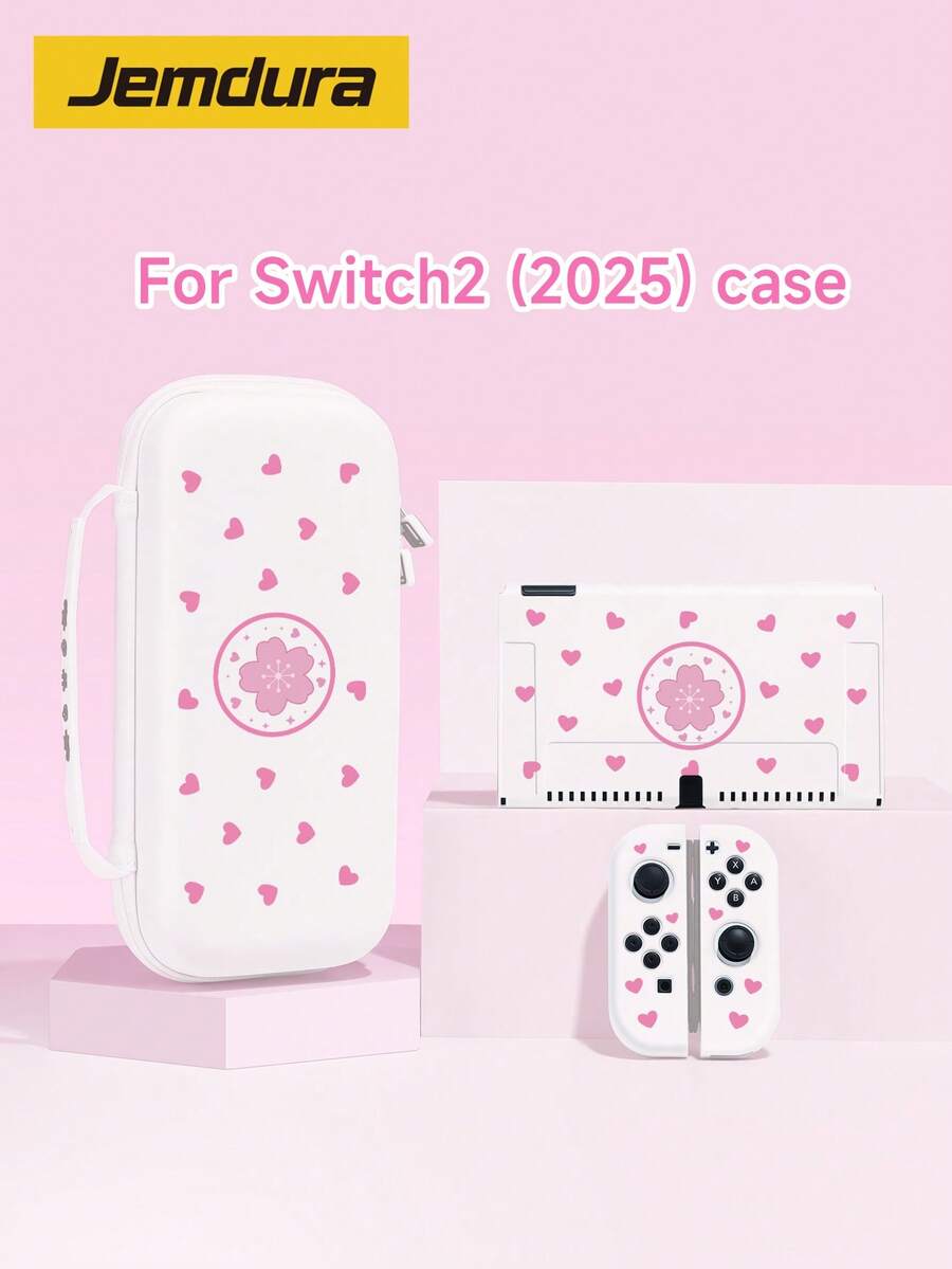 1 pieza Funda protectora compatible con 2 (2025), Switch NS, Switch OLED, Switch Lite, con diseño de corazón rosa, lazo y estampado de leopardo para gatos, incluye estuche de almacenamiento, ranura para tarjetas y base, el mejor regalo para jugadores de Switch - Multicolor - Ver 1