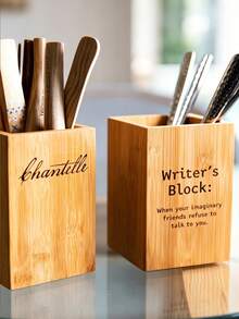 Custom Art Supplies Storage Box, Handmade Wooden Pen Holder, Desktop Pen Holder, Artist Gift, Housewarming Gift, Makeup Artist Gift, Graduation Gift, Teacher Gift - Wood Color - View 2