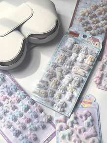 Autocollants 3D flocage Q-Lia, autocollants gaufrés motif lapin et ours, convient pour le scrapbooking DIY, les coques de téléphone, les journaux, les autocollants décoratifs, pack de recharge d'autocollants - Multicolore - Voir 6