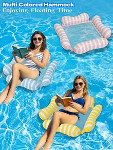 Classic Striped Inflatable Water Hammock Floating Lounge Chair, 4-Sided Air Pillow Mesh Pool Float, Foldable Portable Swimming Raft, Suitable For Beach, Pool, Summer Vacation - Multicolor - View 3