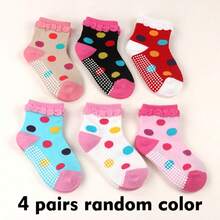 4 pares de calcetines antideslizantes con lunares de burbujas de colores aleatorios; calcetines de media caña de colores dopamina para niñas; calcetines infantiles cómodos y de alta elasticidad para el hogar, amigables con la piel; adecuados para niños de 1 a 8 años. - Multicolor - Ver 12