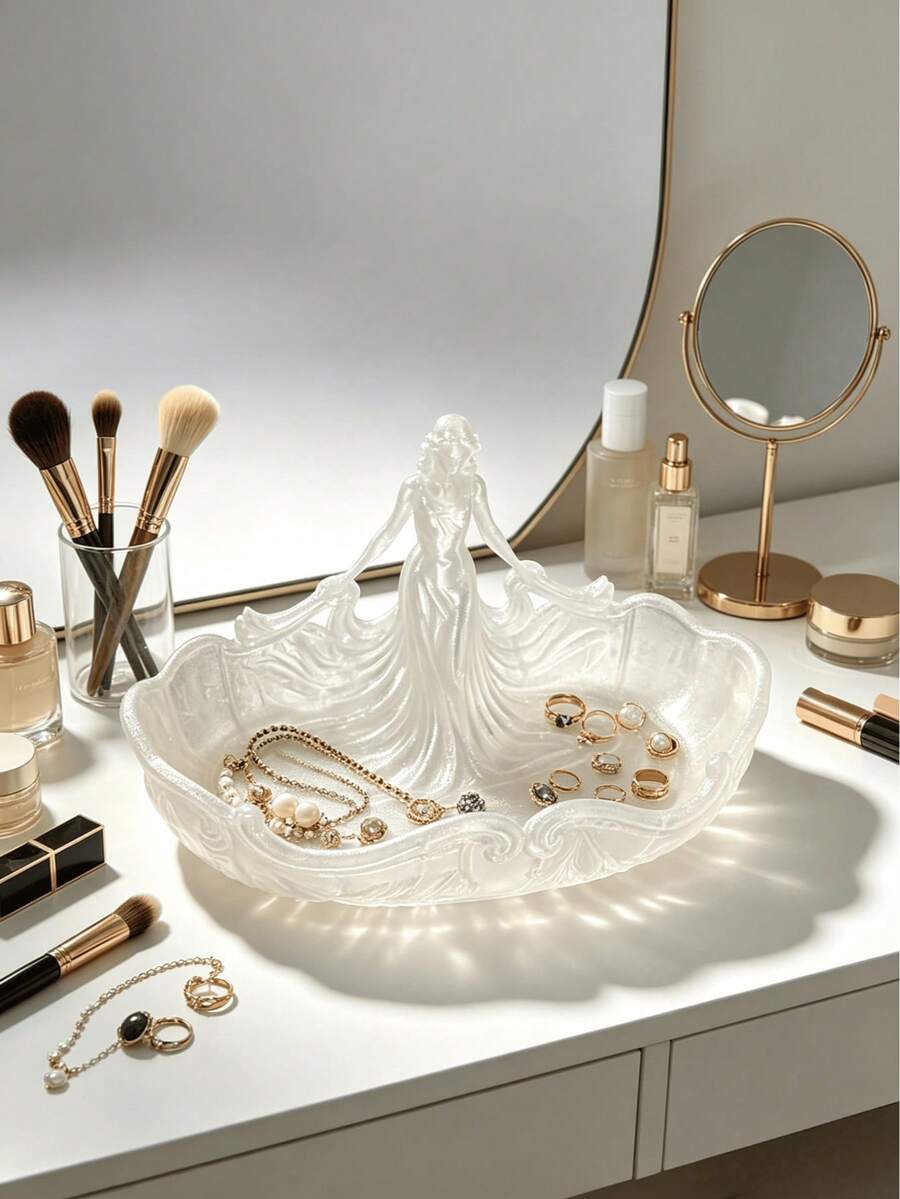 1pc Luxury Semi-Transparent White Portrait Jewelry Dish, Bedroom Vanity Decorative Ornament, Jewelry Tray, Desktop Small Item Storage Tray - Multicolor - View 1