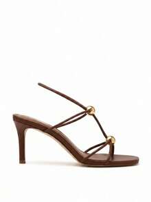 Summer New Women's Brown Suede Mid-Kitten Heel High Heel Sandals - Brown - View 3