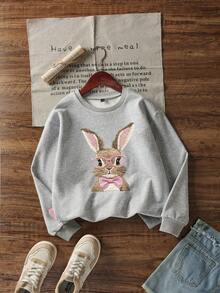 Tween Girl Casual Fun Print Crew Neck Long Sleeve Sweatshirt, Autumn/Winter Top - Grey - View 5