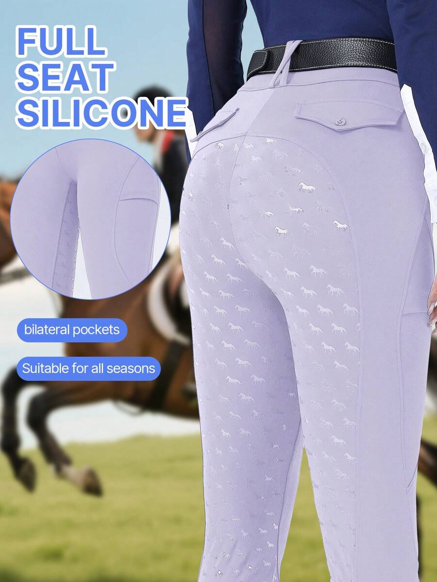 ROYALS MATTINI Women's Solid Color Tight Equestrian Pants, Comfortable Riding Pants With Pockets, Soft Silicone Anti-Slip Riding Pants, Equestrian Competition And Training Gear