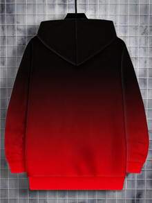 Men's Black To Red Gradient Zip-Up Sweatshirt With Paris Letter Print, Long Sleeve Casual Jacket Sports - Multicolor - View 2