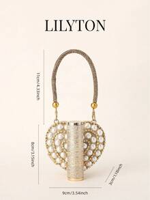 Mini Shiny Heart-Shaped Chain Evening Bag, Crossbody Bag, Suitable For Banquet, Party, Wedding Occasions, Fashion Shoulder Bag, Birthday Gift, Valentine's Day Gift, Party Bag - Specially Designed For Party, Wedding, Ball, Evening Banquet - Gold - View 2