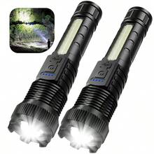 2PCS Rechargeable Ultra-Bright Flashlight For Emergency Power Outages, Outdoor Camping, Hurricanes. Multi-Function Flashlights, High Lumens, Rechargeable LED Battery Powered, With 6 Light Modes, COB Side Light, USB C, Amplification, Powerful - Multicolor - View 11