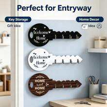 Halloween Boho Style Wooden Key Holder Wall Mount Hooks Space Saving Entryway Key Organizer Easy To Install Suitable For Home Office Bedroom Living Room Kitchen Decor Rustic Vintage Design Storage Solution Functional Decorative Accessory Perfect Gift Idea - Multicolor - View 1