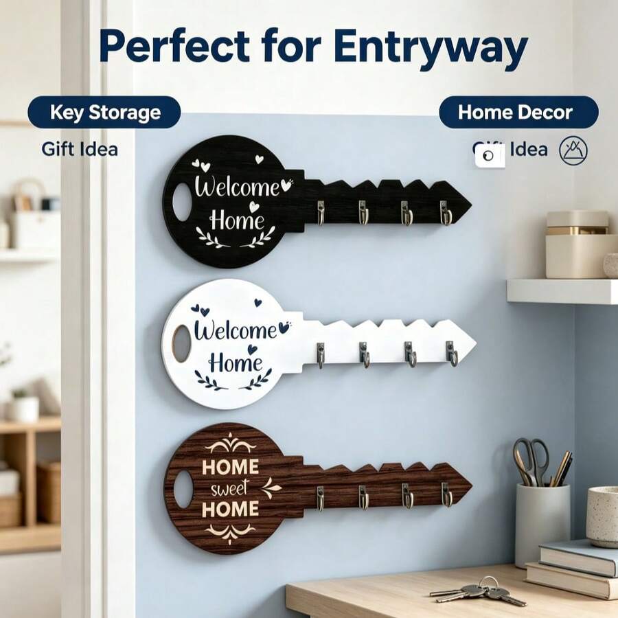 Halloween Boho Style Wooden Key Holder Wall Mount Hooks Space Saving Entryway Key Organizer Easy To Install Suitable For Home Office Bedroom Living Room Kitchen Decor Rustic Vintage Design Storage Solution Functional Decorative Accessory Perfect Gift Idea - Multicolor - View 1