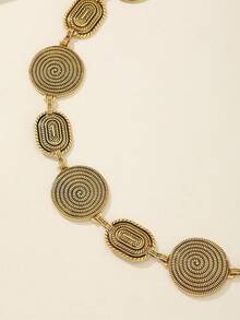 Vintage Punk Style Metal Hollow Floral Disc Waist Chain, Women's Fashion Retro Cinched Waist Body Chain, Geometric Pattern Bohemian Zinc Alloy, Spring Summer Autumn Winter - Gold - View 3