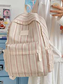 LECEY Women's Letter Print Denim Portable Large Capacity Backpack - Red - View 7