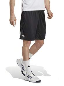 Adidas 網球短褲男子訓練休閒運動褲簡約百搭薄款三條紋跑步速乾透氣五分褲 - 黑色 - View 1